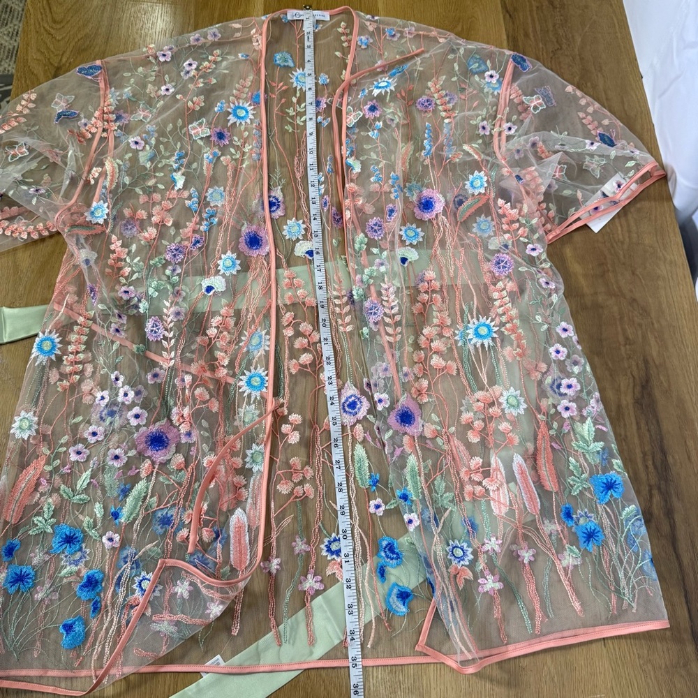 Rya Collection Valencia Pink, Blue, Green Floral Embroidered Mesh Cover Up M/L - Picture 8 of 13